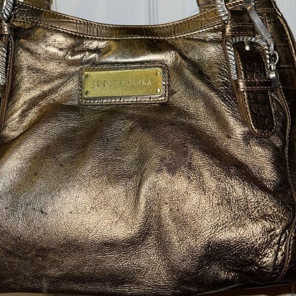Judith Ripka leather Bronze Large  shoulder bag silver tone hardwares - Picture 16 of 16